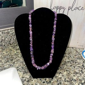 Vintage Amethyst raw stone large heavy purple necklace